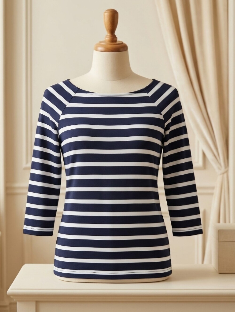 Talbots Navy & White Striped Blouse | Medium Petite